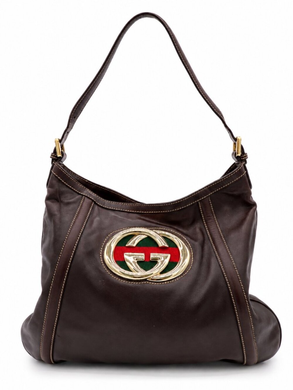 Gucci Medium Britt Hobo Brown GG Canvas Shoulder Bag (Pre-Owned)
